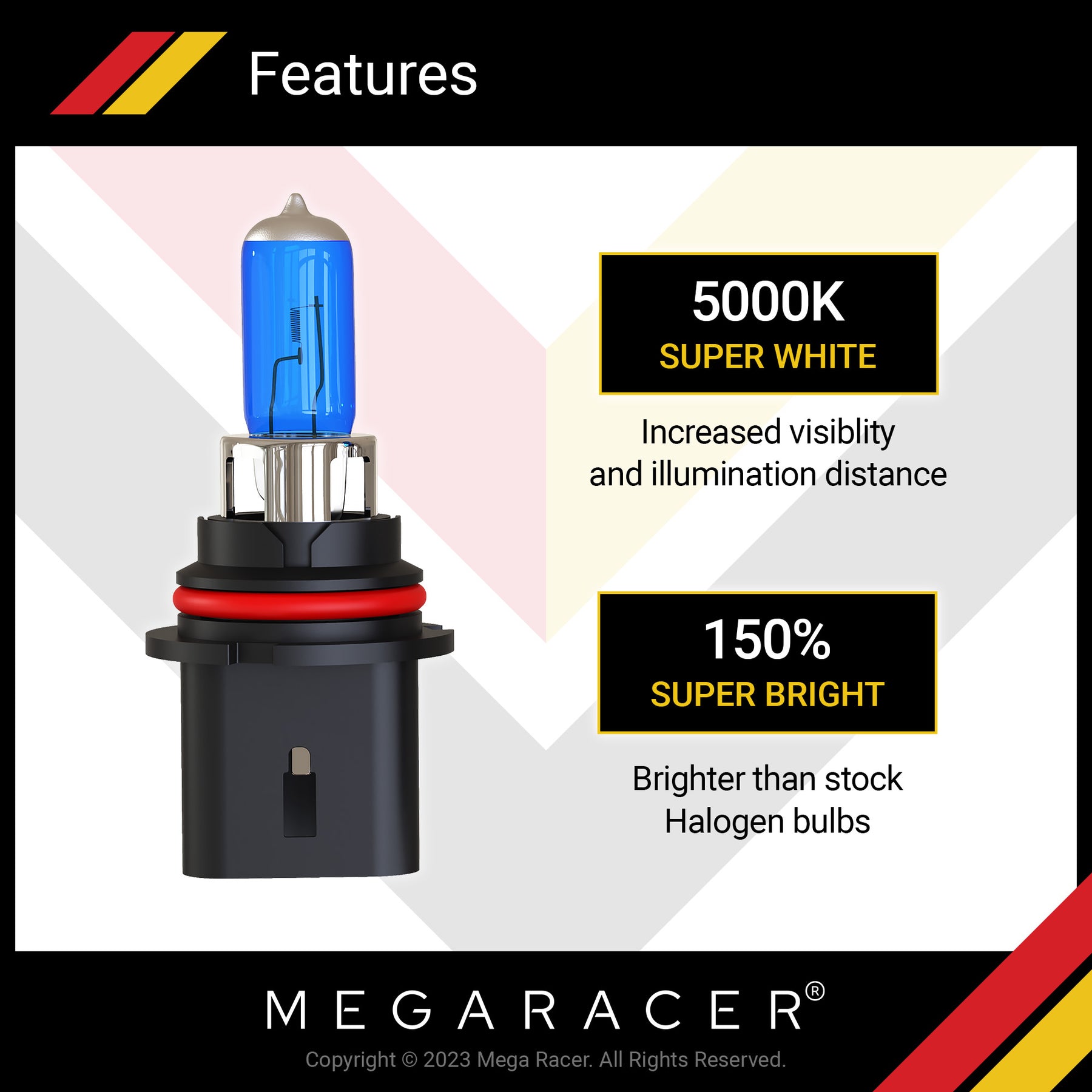 9007/HB5 100W/80W - 5000K White Halogen Headlight Bulbs, Pack of 2