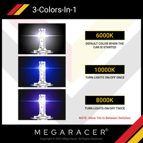 3 Colors Changing H4/9003/HB2 LED Headlight Bulbs, Pack of 2