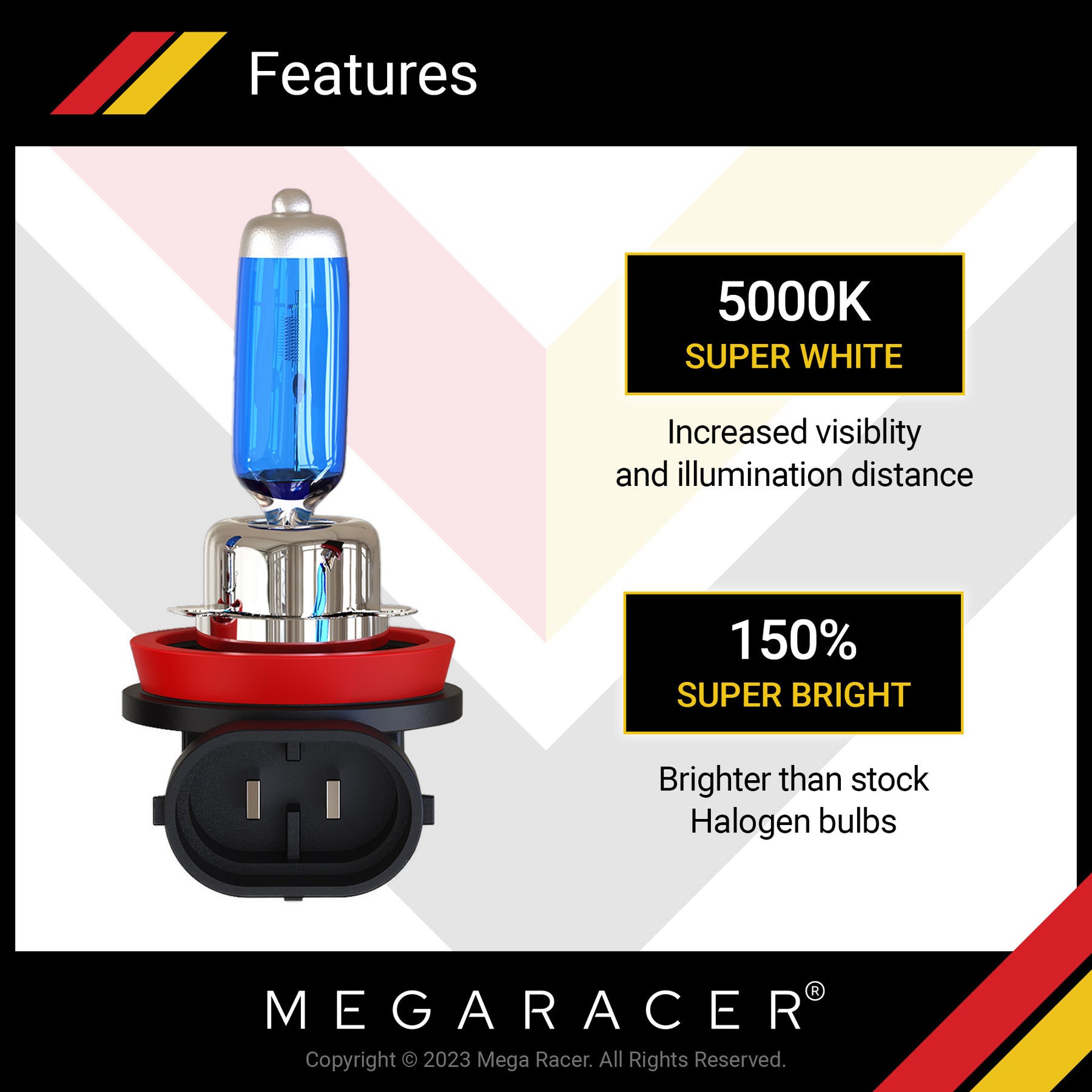 H11 100W - 5000K White Halogen Headlight Bulbs, Pack of 2