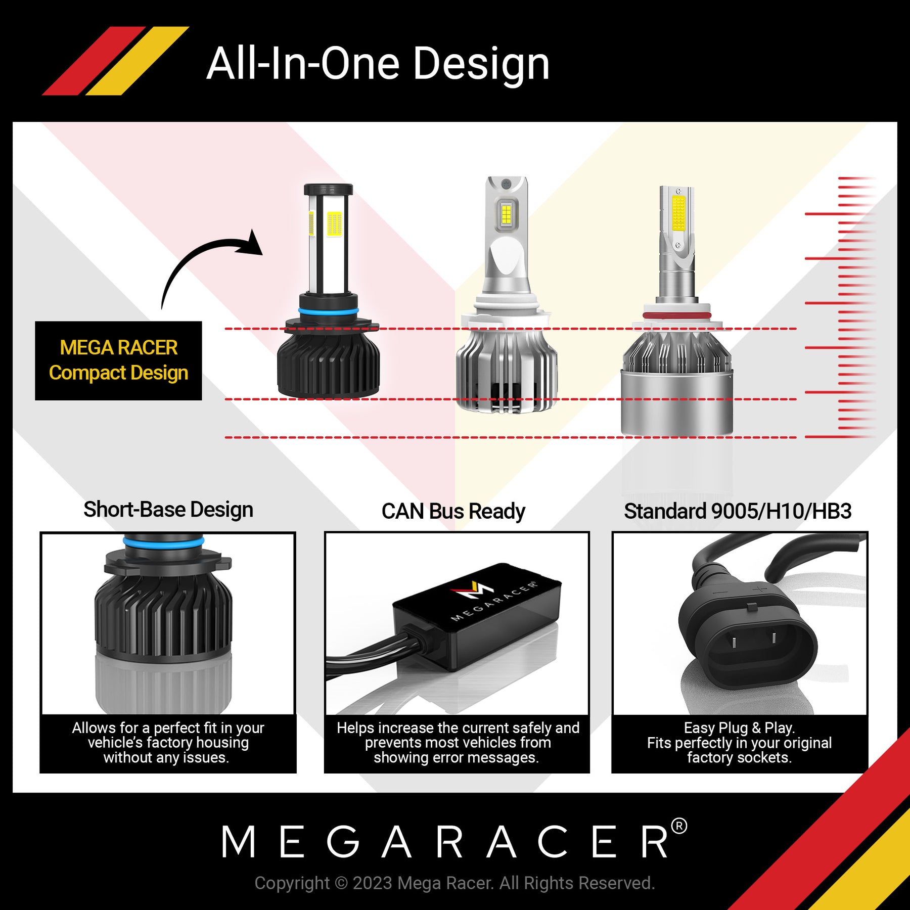 Mega Racer Wireless 9005/HB3 Low/High Beam 9006/HB4 LED Headlight